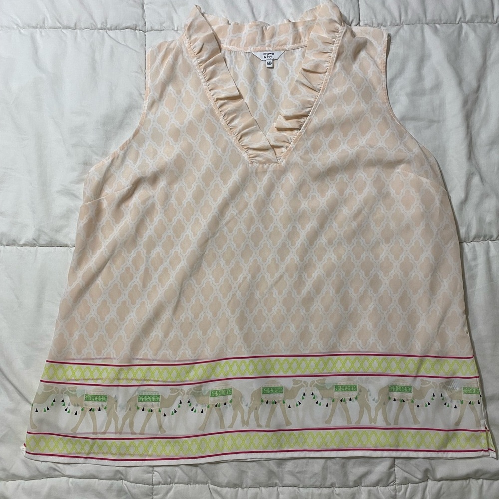 crown & ivy Camel Print Tank Top with Pink and Green Accents